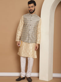 Anouk Embroidered Regular Thread Work Kurta Churidar with Nehru jacket