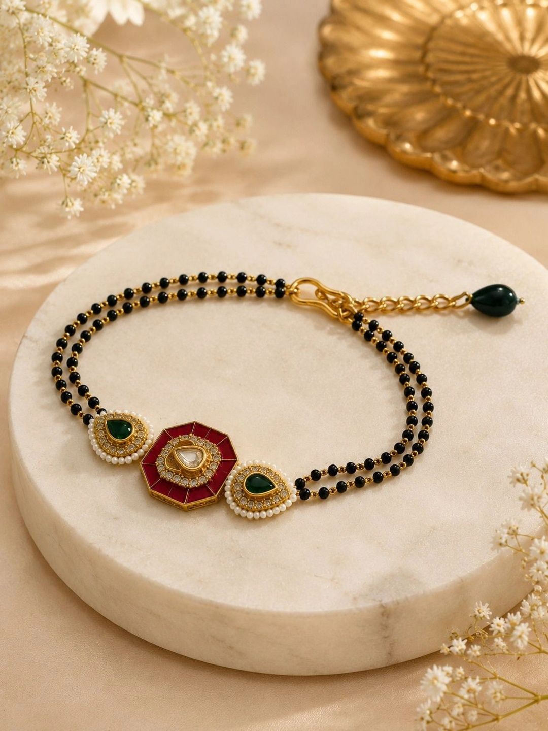 Gelang Multistrand Saduran Emas PANASH Loyang Wanita Enamel