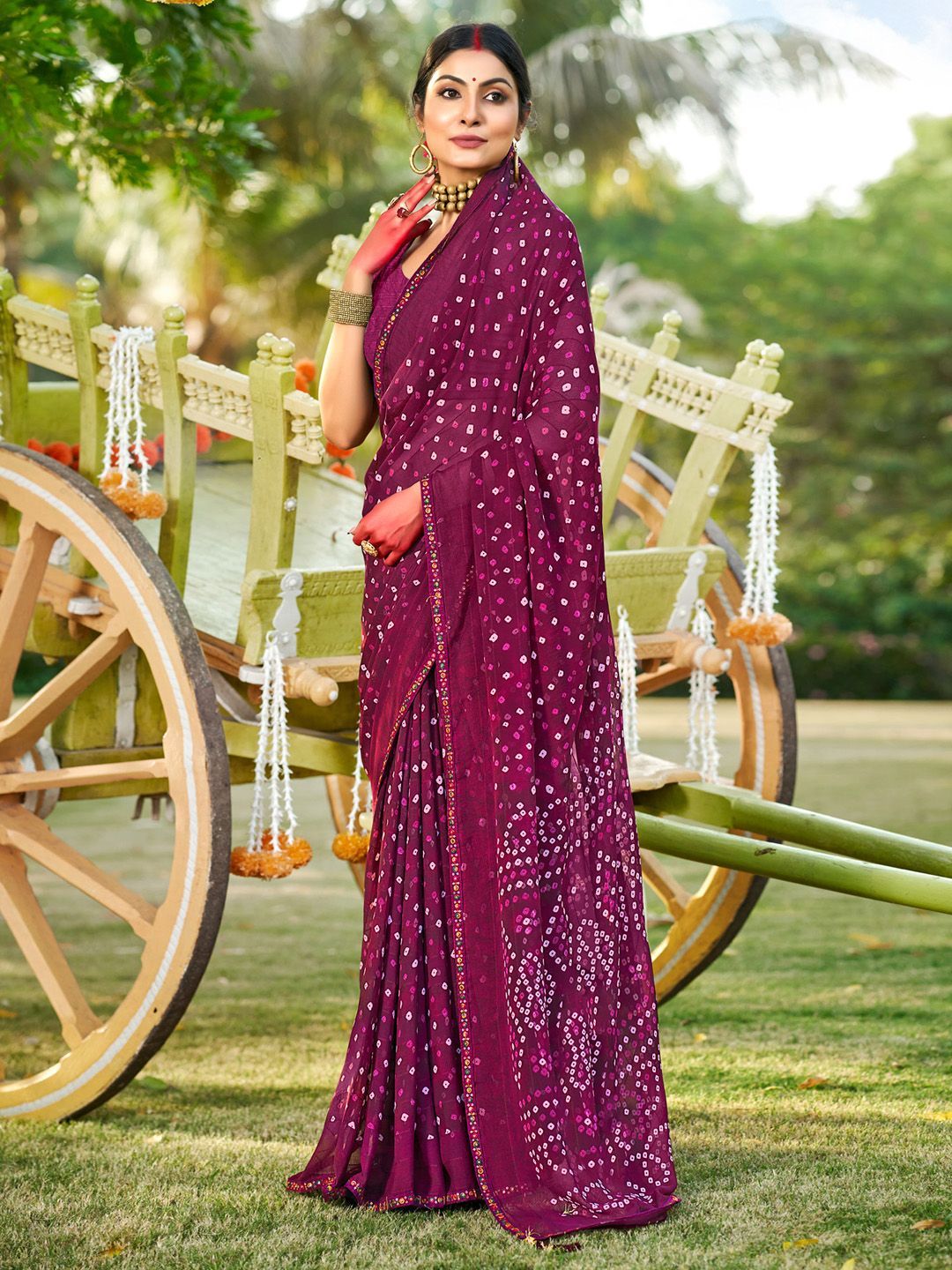 Saree mall Mirror Work Bandhani Sarees