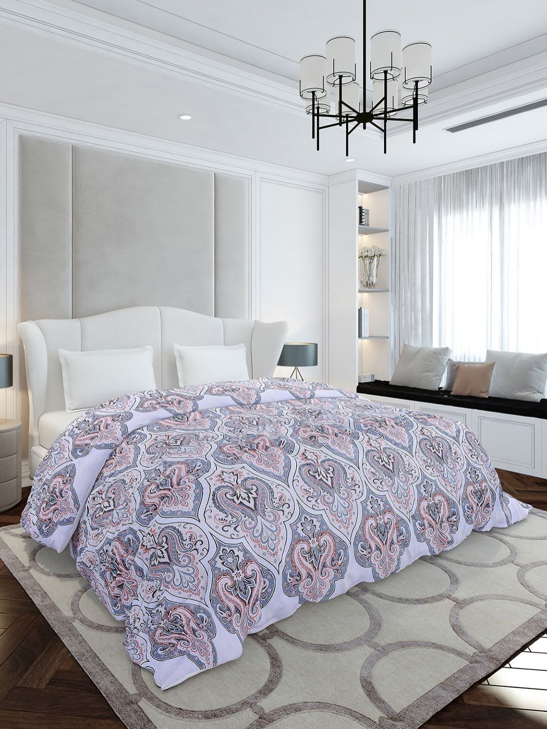 Monte Carlo White & Blue Printed Mild Winter 210 GSM Double Bed Duvet