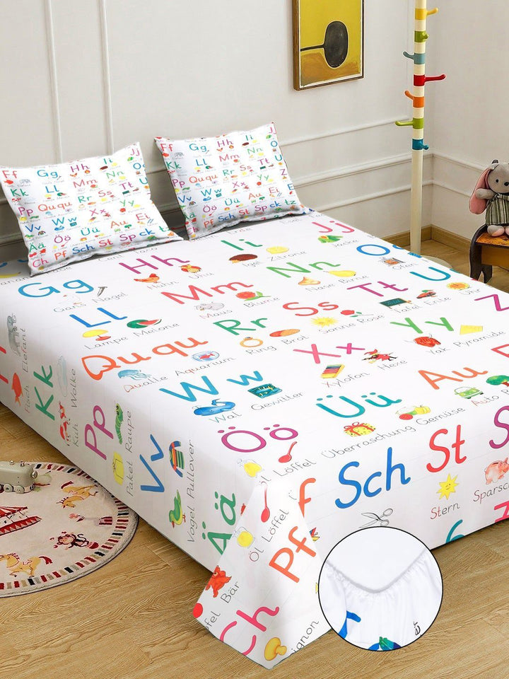 KLOTTHE White & Pink Cartoon Printed Flat 300 TC King Fine Bedsheet With 2 Pillow Cover