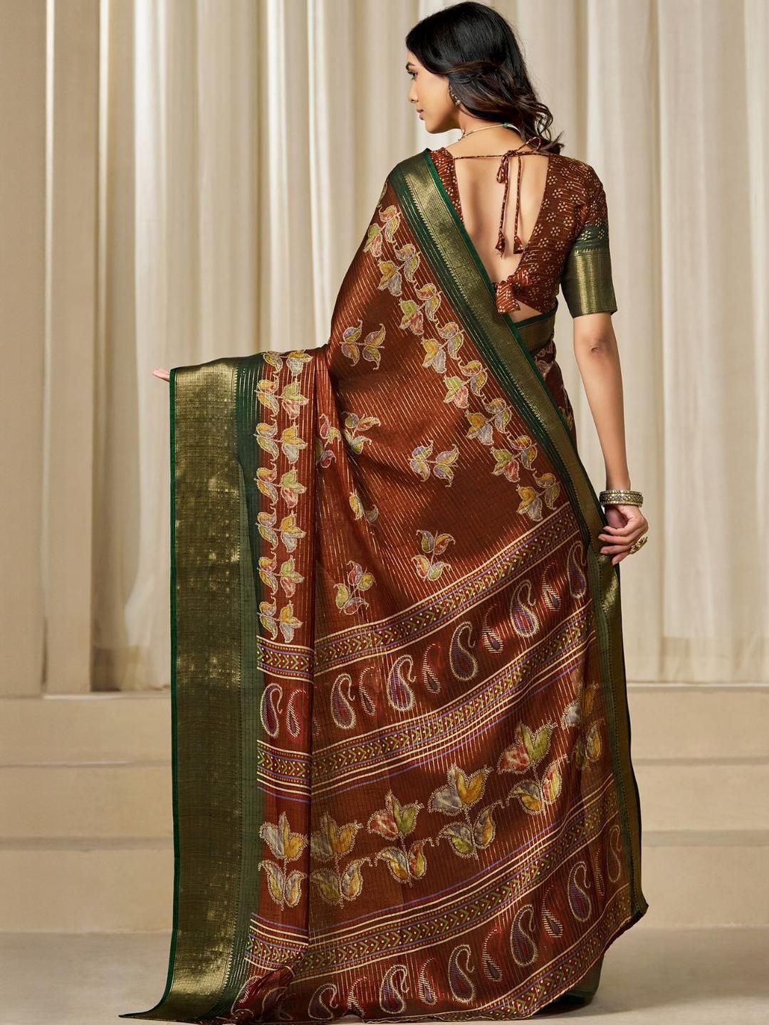KALINI Woven Design Zardozi Silk Blend Zari Border Saree