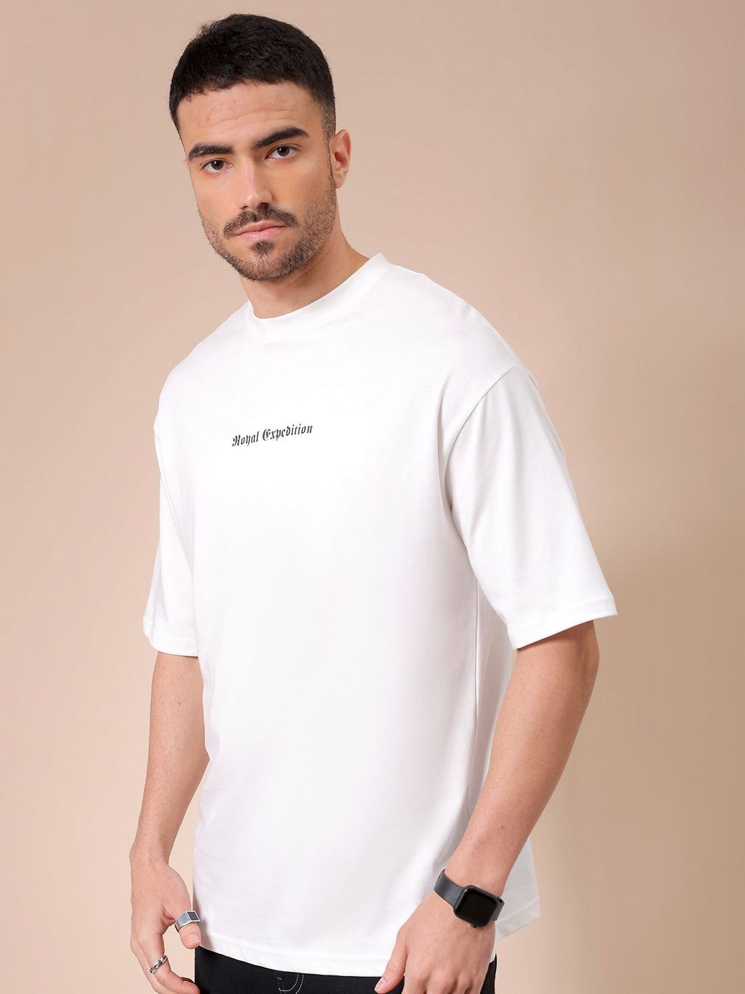 The Indian Garage Co Men Graphic Printed Round Neck Cotton Oversized T-shirt