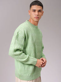 The Indian Garage Co Men Self Design Cable Knit Pullover