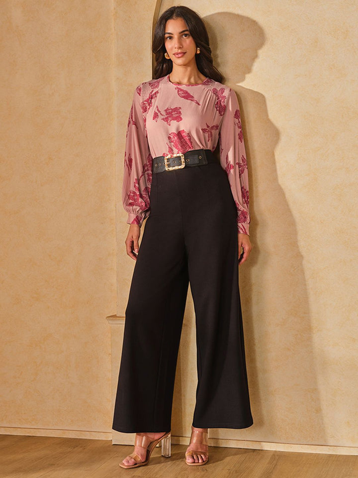 AND Women Floral Printed Boat Neck Top