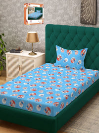 Myntra Elegant Homes Blue Conversational Cotton 400 TC Single Superfine Bedsheet with a Pillow Cover-89 x 59 inches