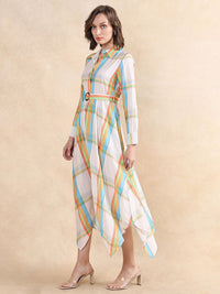RAREISM Women Checked Fit & Flare Belted Maxi Dress Pocket Detailing