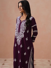 Rumah Wanita Chikankari Motif Etnik Bersulam Kurta Chikankari