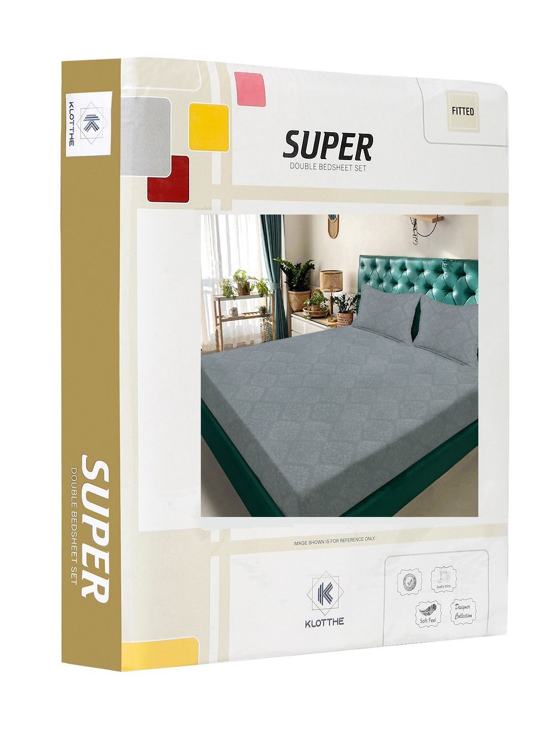 KLOTTHE Grey Embossed Fitted 300 TC King Bedsheet With 2 Pillow Covers- 2.5 m x 2.25 m