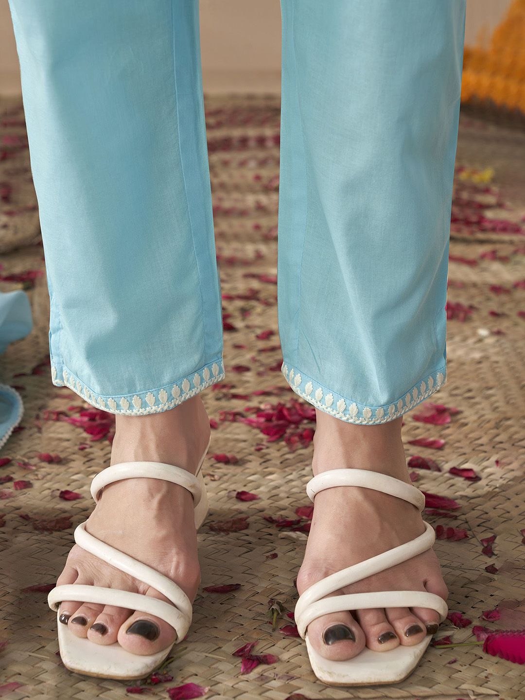 Anouk Embroidered Regular Thread Work Pure Cotton Straight Kurta With Trousers & Dupatta
