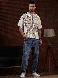 Eszett Graphic Printed Cuban Collar Cotton Baju Kasual Bersaiz Besar