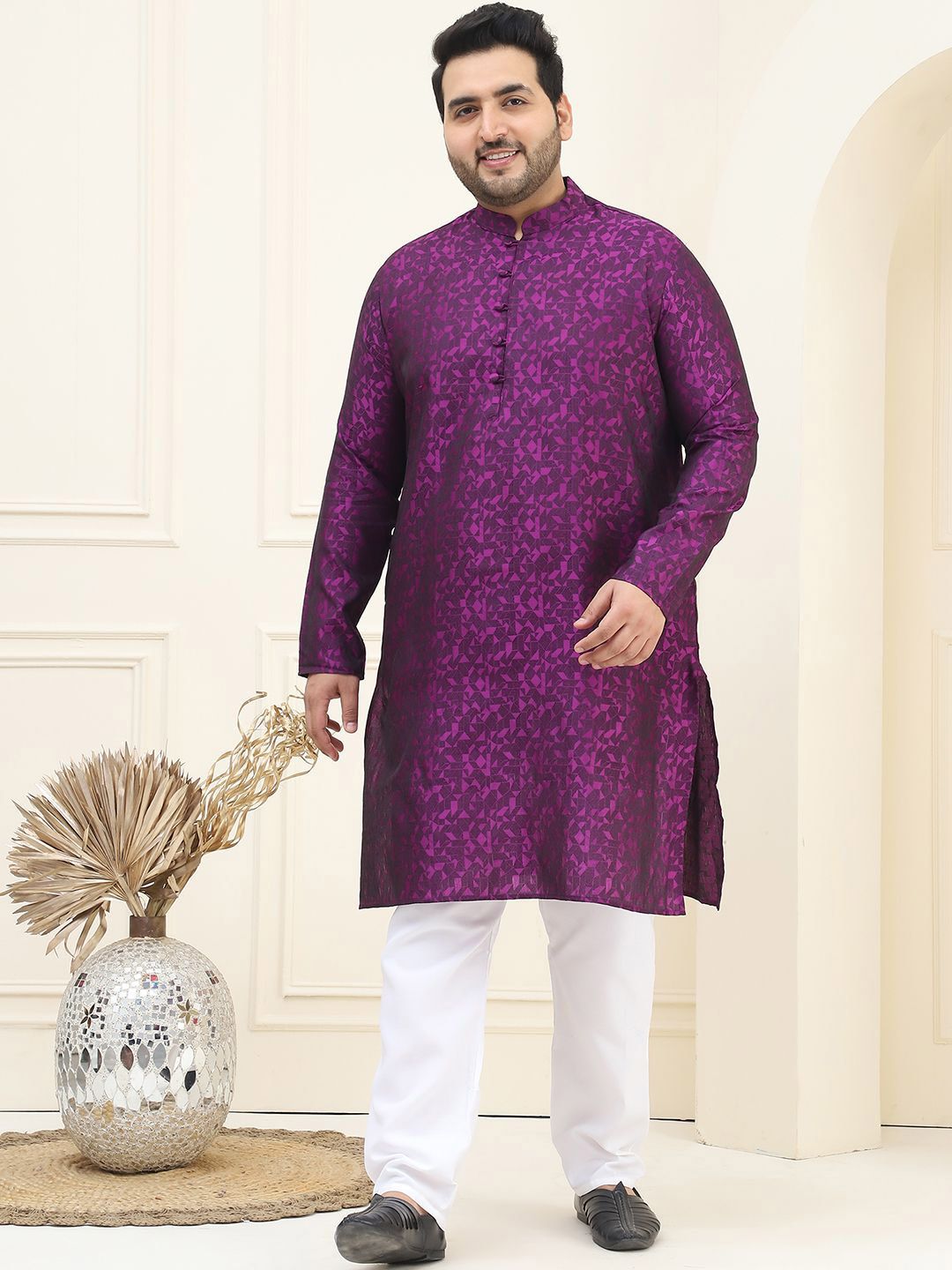 SOJANYA PLUS Plus Size Mandarin Collar Kurta with Pyjama