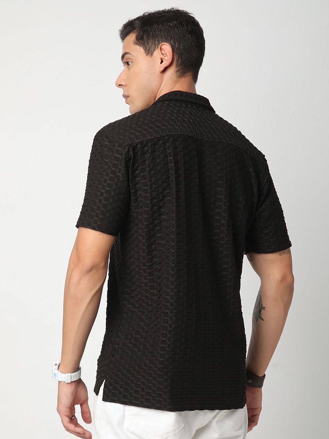 VASTRADO Men Classic Cuban Collar Textured Casual Shirt