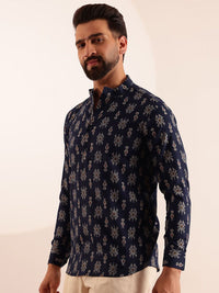 Anouk Lelaki Motif Etnik Bercetak Kolar Jalur Kapas Kurta