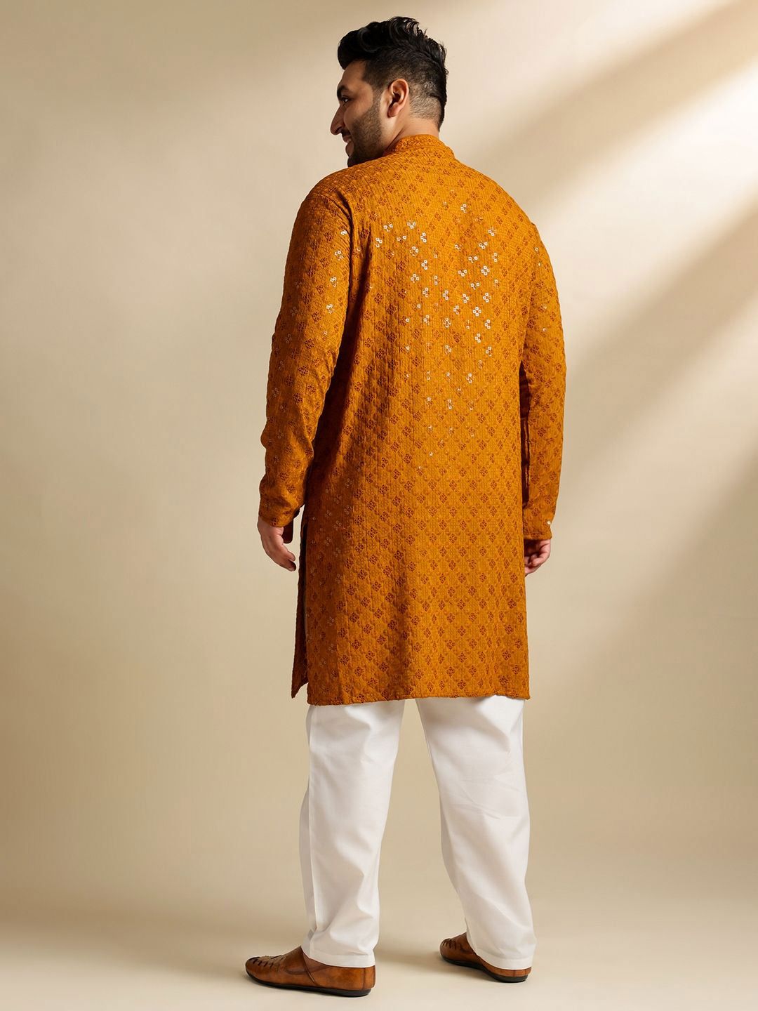 SOJANYA PLUS Men Plus Size Embellished Festive Cotton Straight Kurta