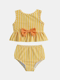 YK Girls Striped Round Neck Swim Bikini Set