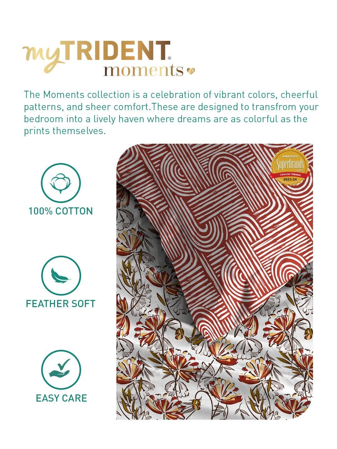 MYTRIDENT Rust Moments Flat 120TC Queen Cotton 1 Bedsheet with 2 Pillow Covers