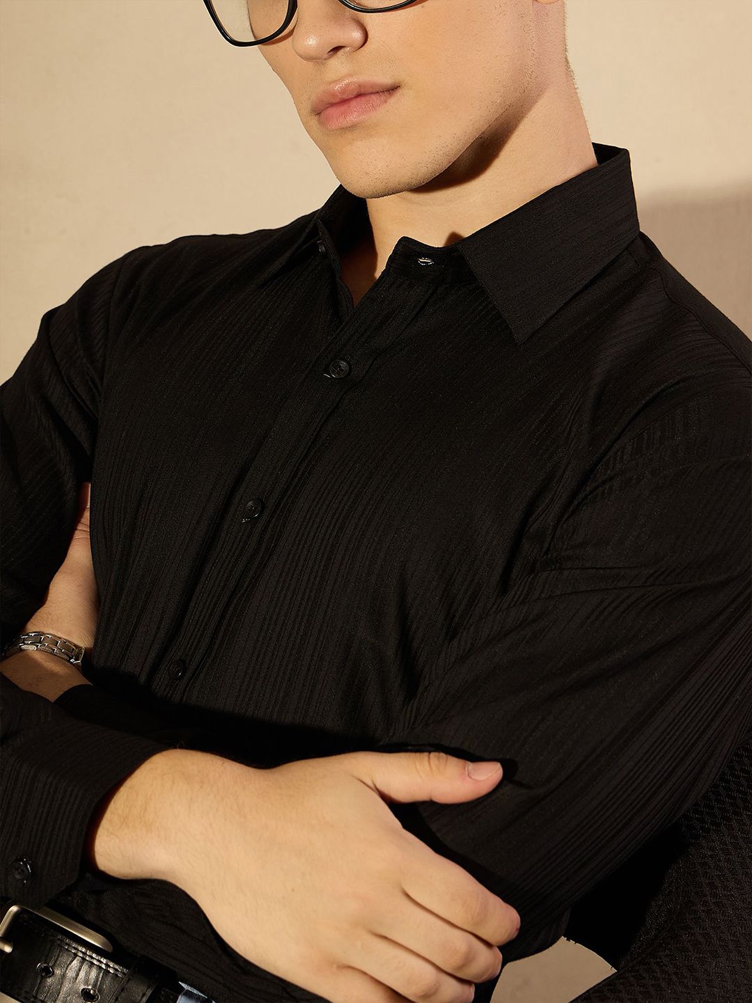 DENNISON Men Self Design Solid Formal Shirt
