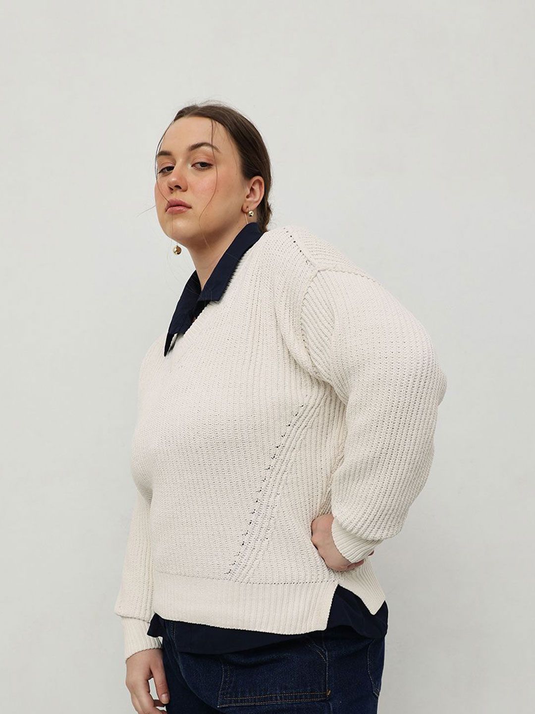 CURVY STREET Women Cable Knit Pullover Sweater