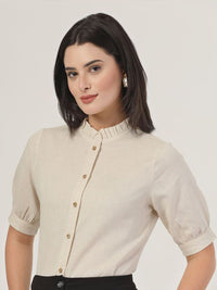 Style Quotient Women Smart Mandarin Collar Solid Cotton Formal Shirt