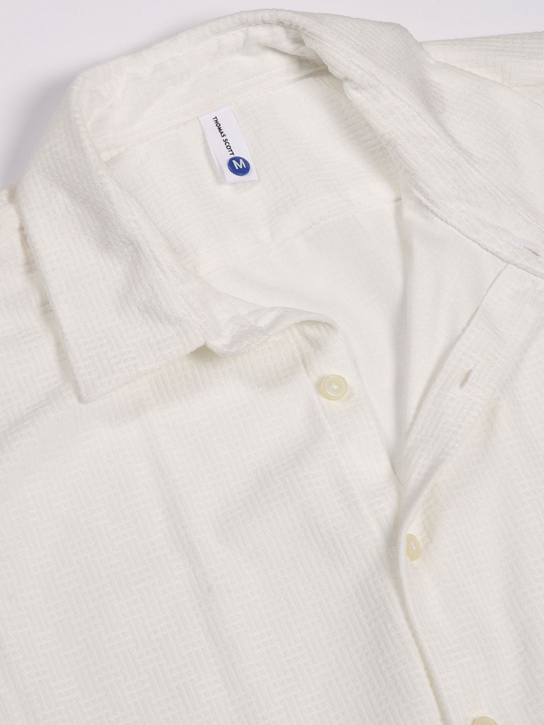 Thomas Scott Men Classic Spread Collar Textured Solid Slim Fit Casual Shirt