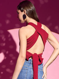 Berrylush Women Halter Neck Styled Back Top