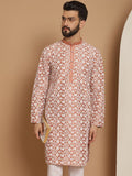 Anouk Peach-Coloured Floral Embroidered Thread Work Detailed Silk Cotton Straight Kurta