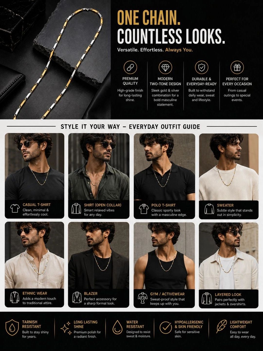 PANASH Men Brass Gold-Plated Chain