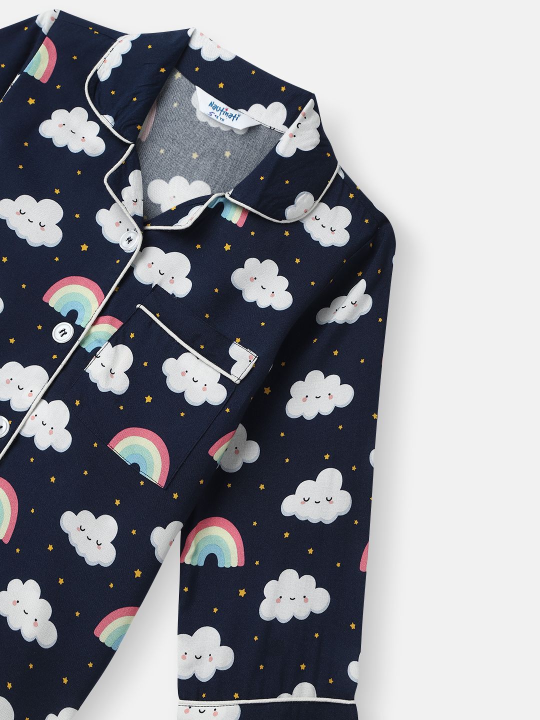 Nauti Nati Boys Clouds and Rainbow Print Shirt and Pyjama Night suits