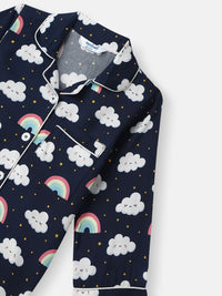 Nauti Nati Boys Clouds and Rainbow Print Shirt dan Pajama Night Suits