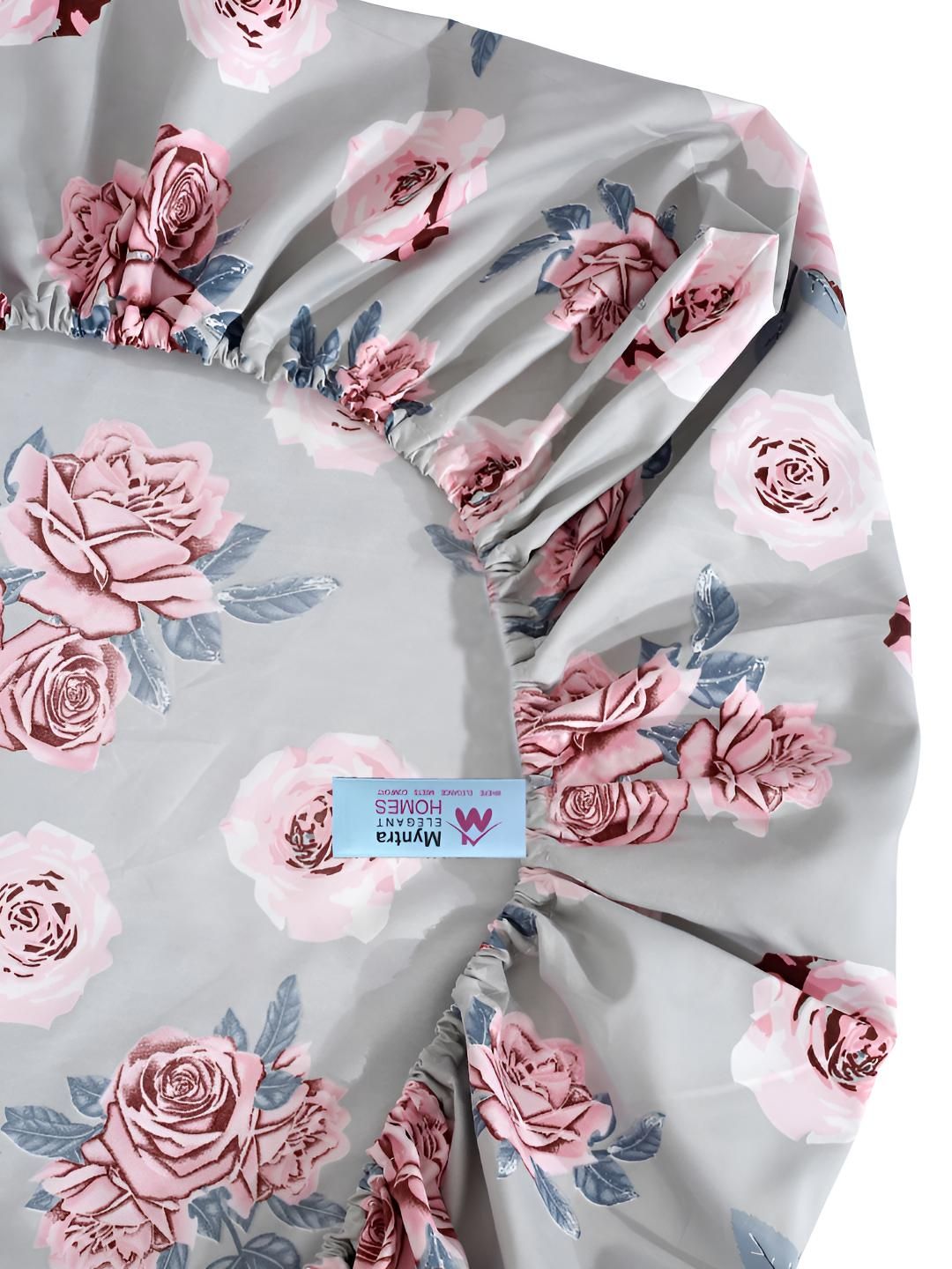 Myntra Elegant Homes Grey & Pink Floral Printed Dilengkapi 300 TC Super King Cadar Dengan 2 Sarung Bantal