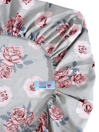 Myntra Elegant Homes Grey & Pink Floral Printed Dilengkapi 300 TC Super King Cadar Dengan 2 Sarung Bantal