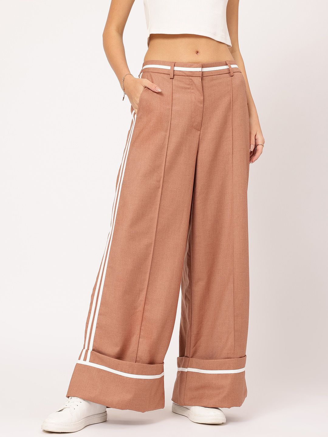 DressBerry Women Versatile Staple Wide-Leg Trousers with Side-Stripes