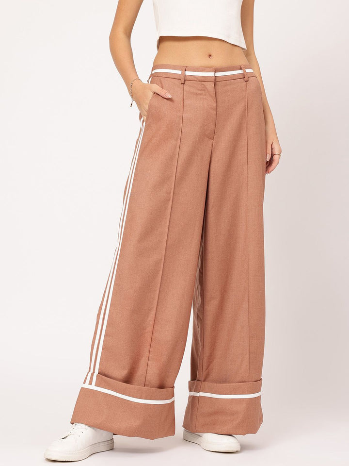 DressBerry Women Versatile Staple Wide-Leg Trousers with Side-Stripes