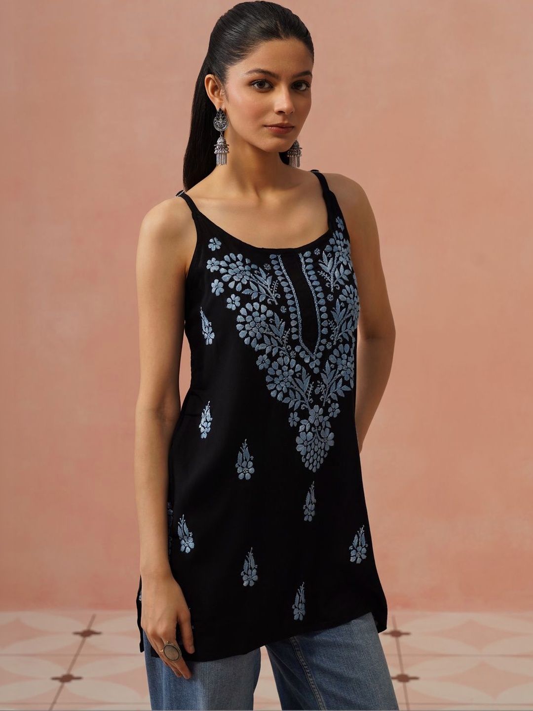 Rumah Wanita Chikankari Kurta Sulam Bunga