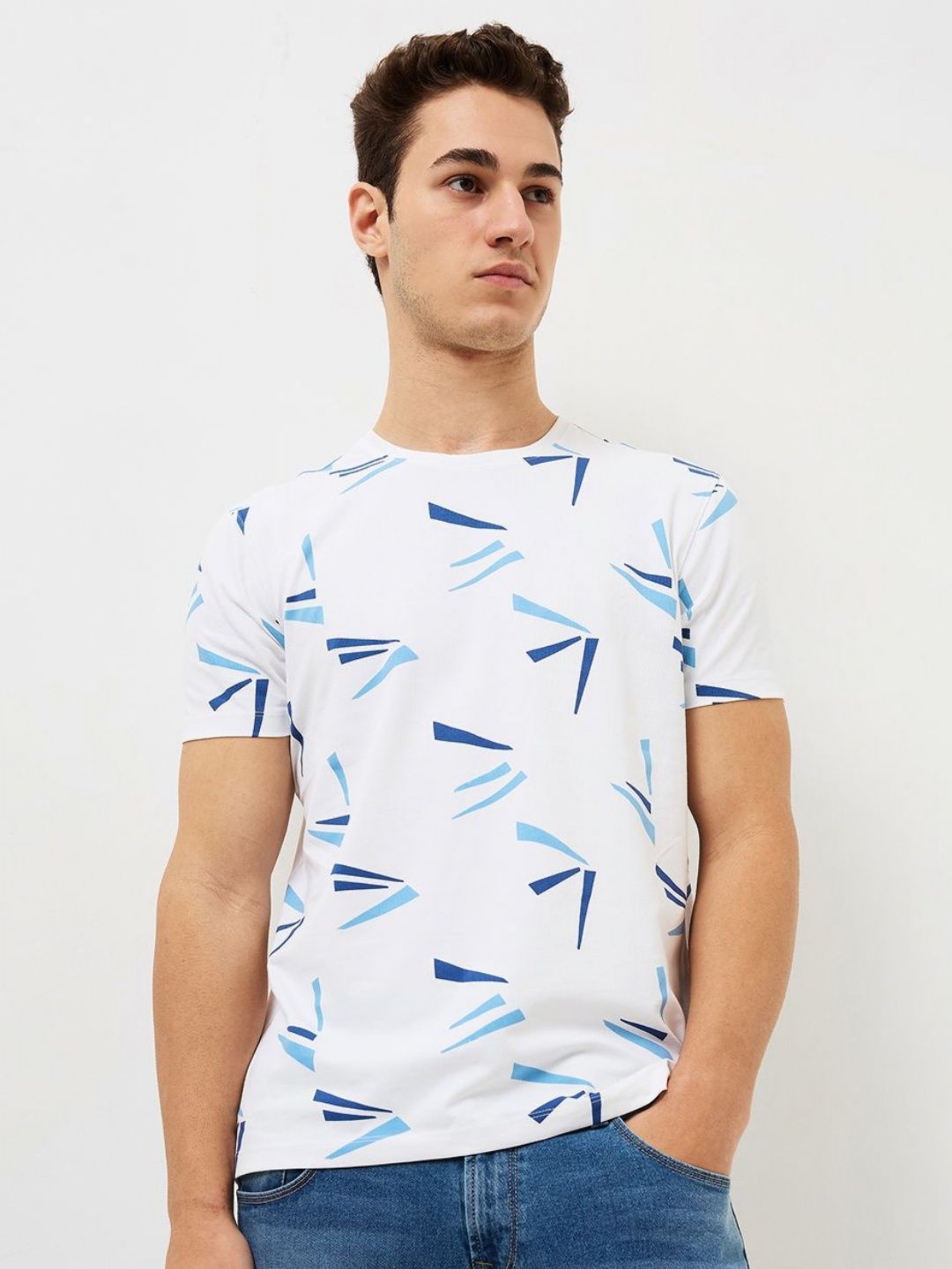SPYKAR Men Abstract Printed Round Neck Cotton Slim Fit T-shirt