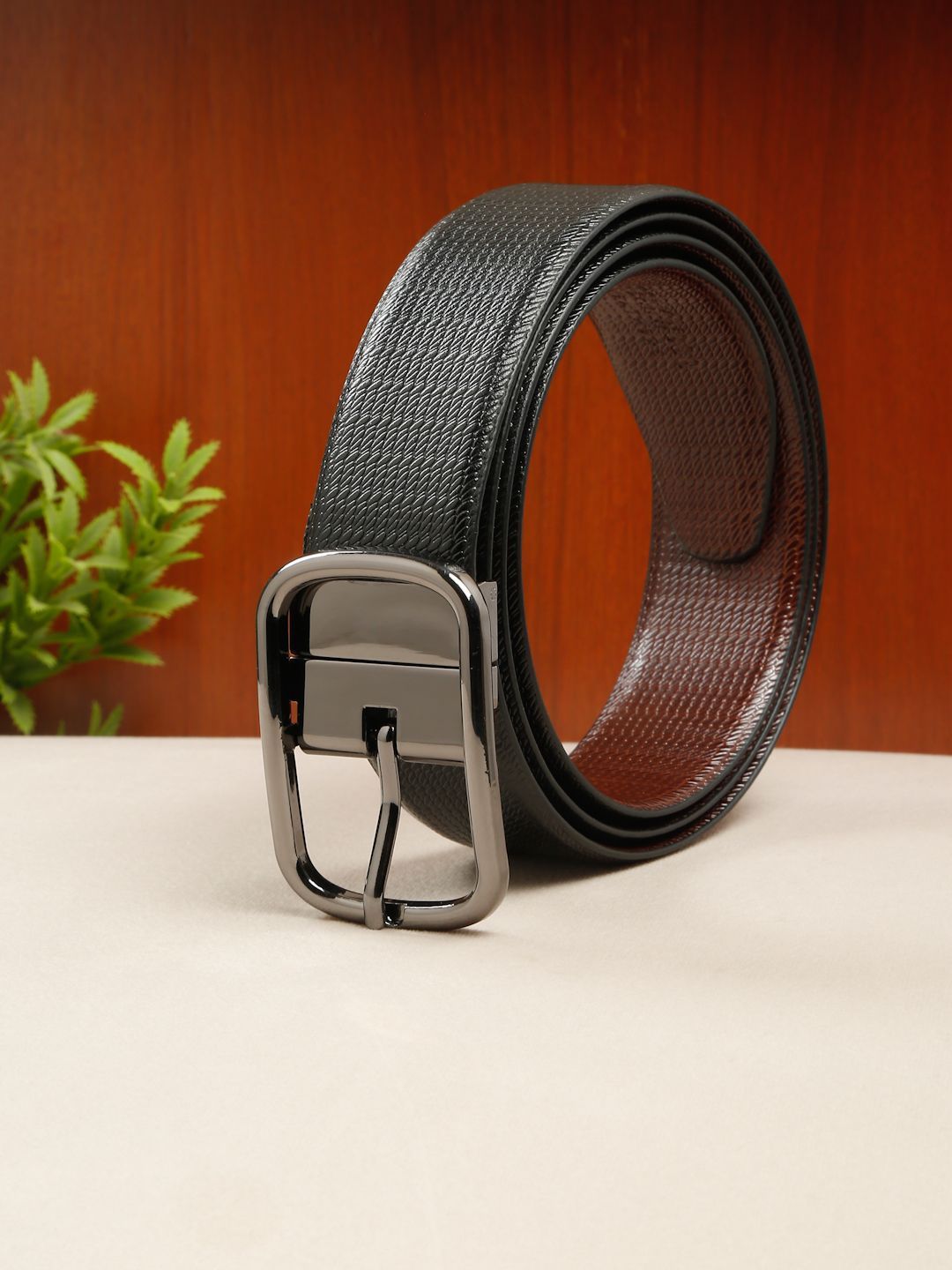 Teakwood Leathers Men Textured Leather Reversible Formal Belt