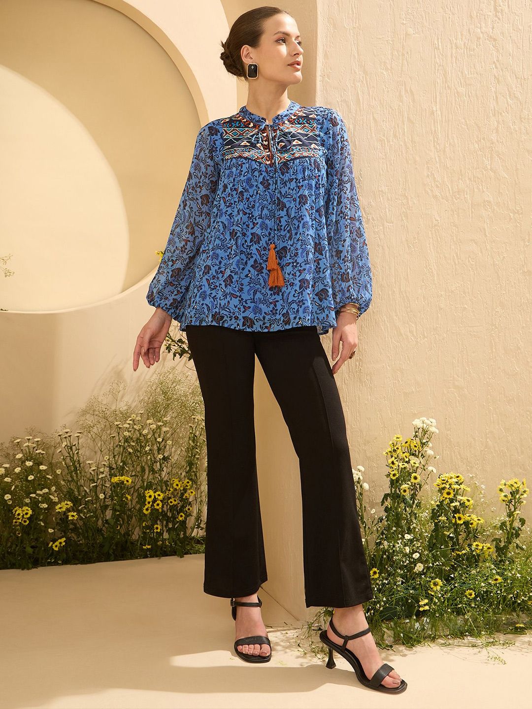 Antheaa Women Embroidered Floral Printed Top