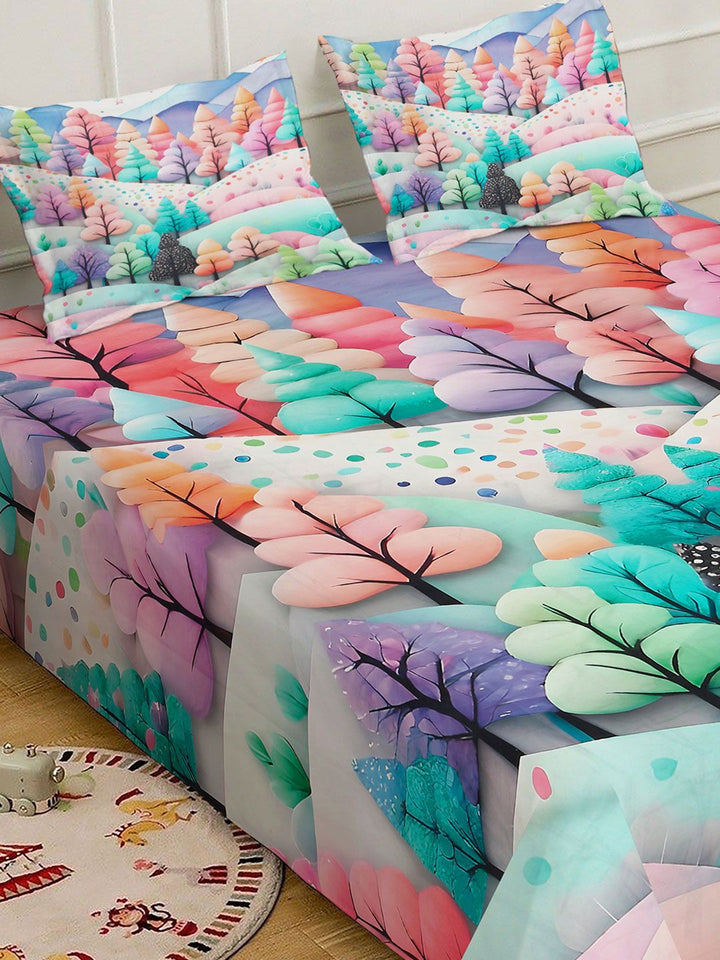 Klotthe Floral Printed 400 TC Double King 7D Bedsheet With 2 Pillow Cover-2.50 m x 2.25m
