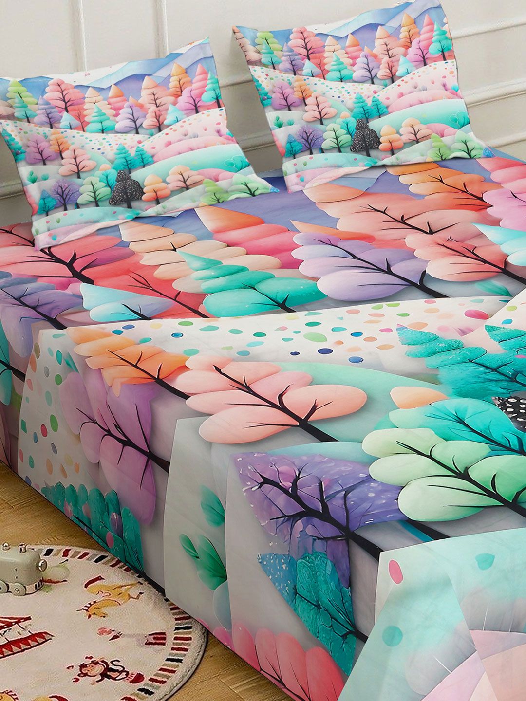 Klotthe Floral Printed 400 TC Double King 7D Bedsheet With 2 Pillow Cover-2.50 m x 2.25m