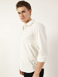 Thomas Scott Men Classic Spread Collar Textured Solid Slim Fit Casual Shirt