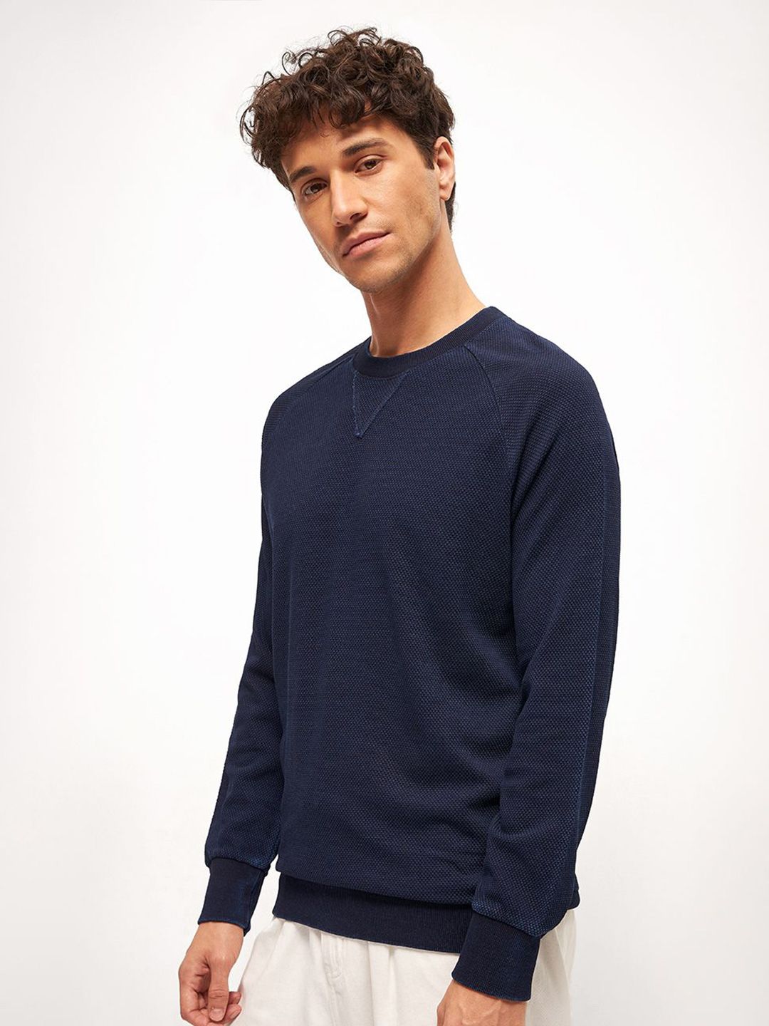 THE BEAR HOUSE Men Crew Neck Self-Design Pullover Sweater