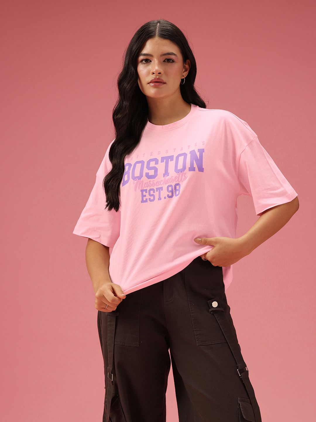 DressBerry Relaxed Fit Typography Printed Pure Cotton T-shirt