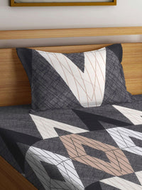 Myntra Elegant Homes Kapas Geometri Kelabu 300 TC Dilengkapi Cadar Bujang Halus dengan Sarung Bantal-89 x 59 inci