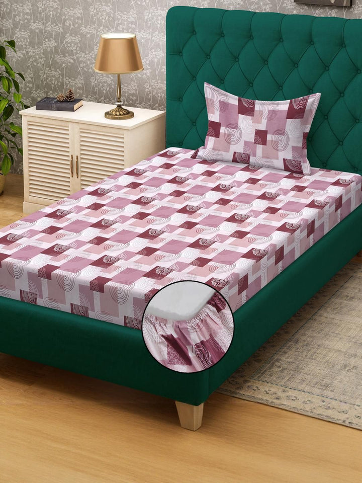 KLOTTHE Pink Geometric Cotton Single Bedsheets