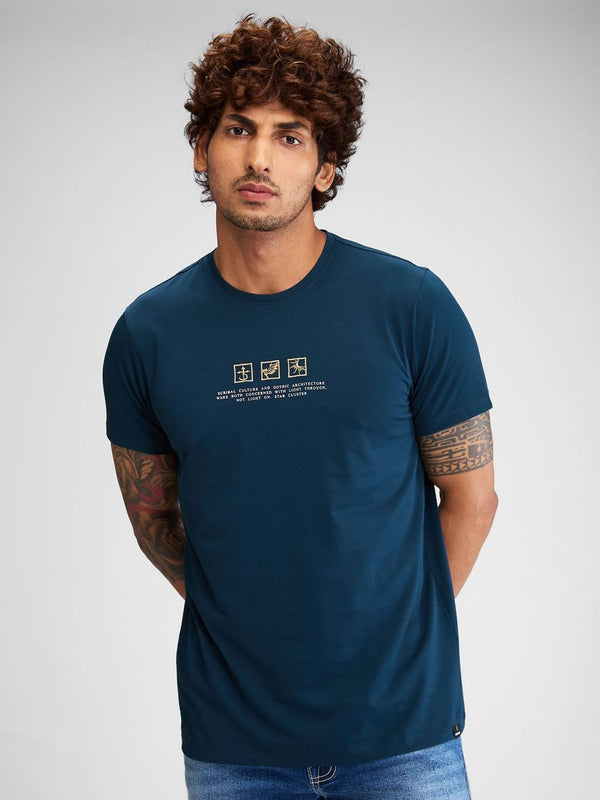 Spykar Men Typography Applique Slim Fit T-shirt
