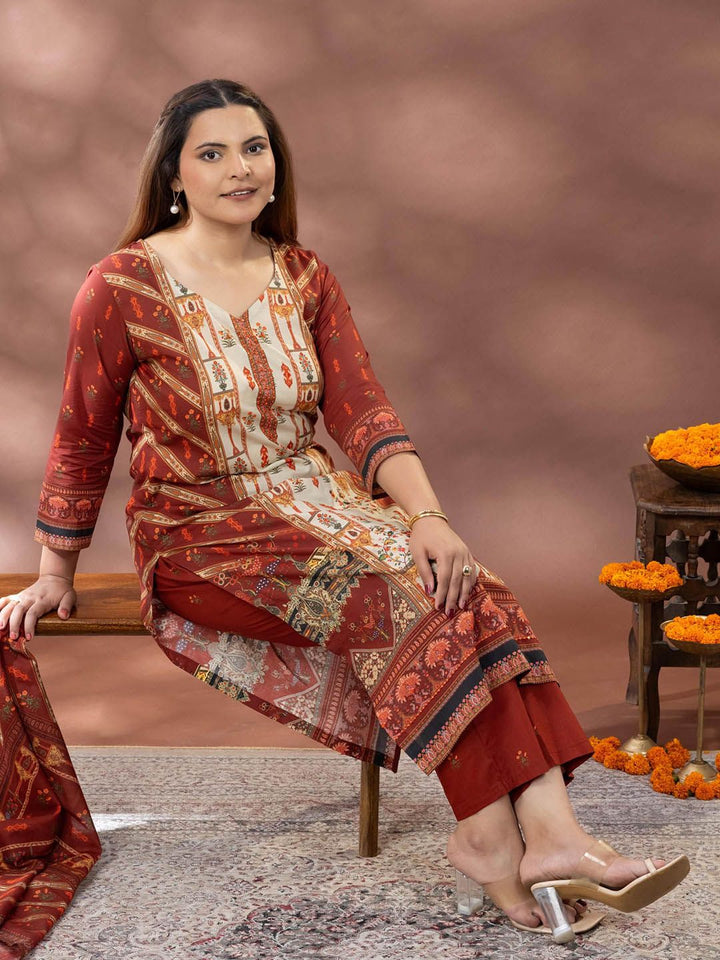 Mamicha Floral Printed Kurta With Palazzos & Dupatta