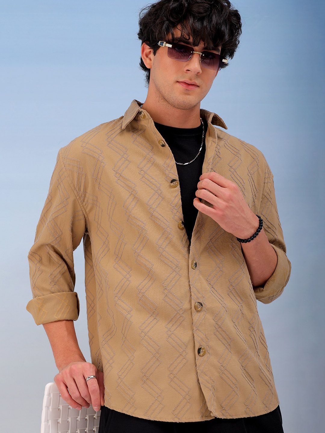 The Indian Garage Co Men Relaxed Fit Dobby Textured Resortwear Shirt