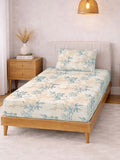 Myntra Elegant Homes Berwarna Krim & Bunga Biru 300 TC Cadar Tempat Tidur Single dengan 1 Sarung Bantal