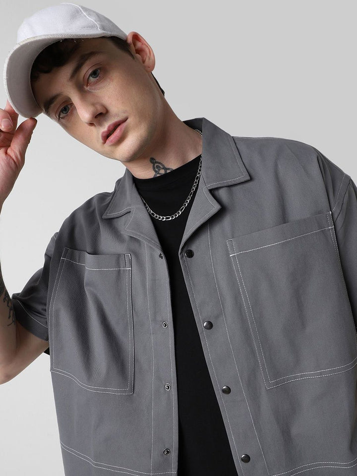 VASTRADO Men Classic Cuban Collar Solid Cotton Oversized Casual Shirt